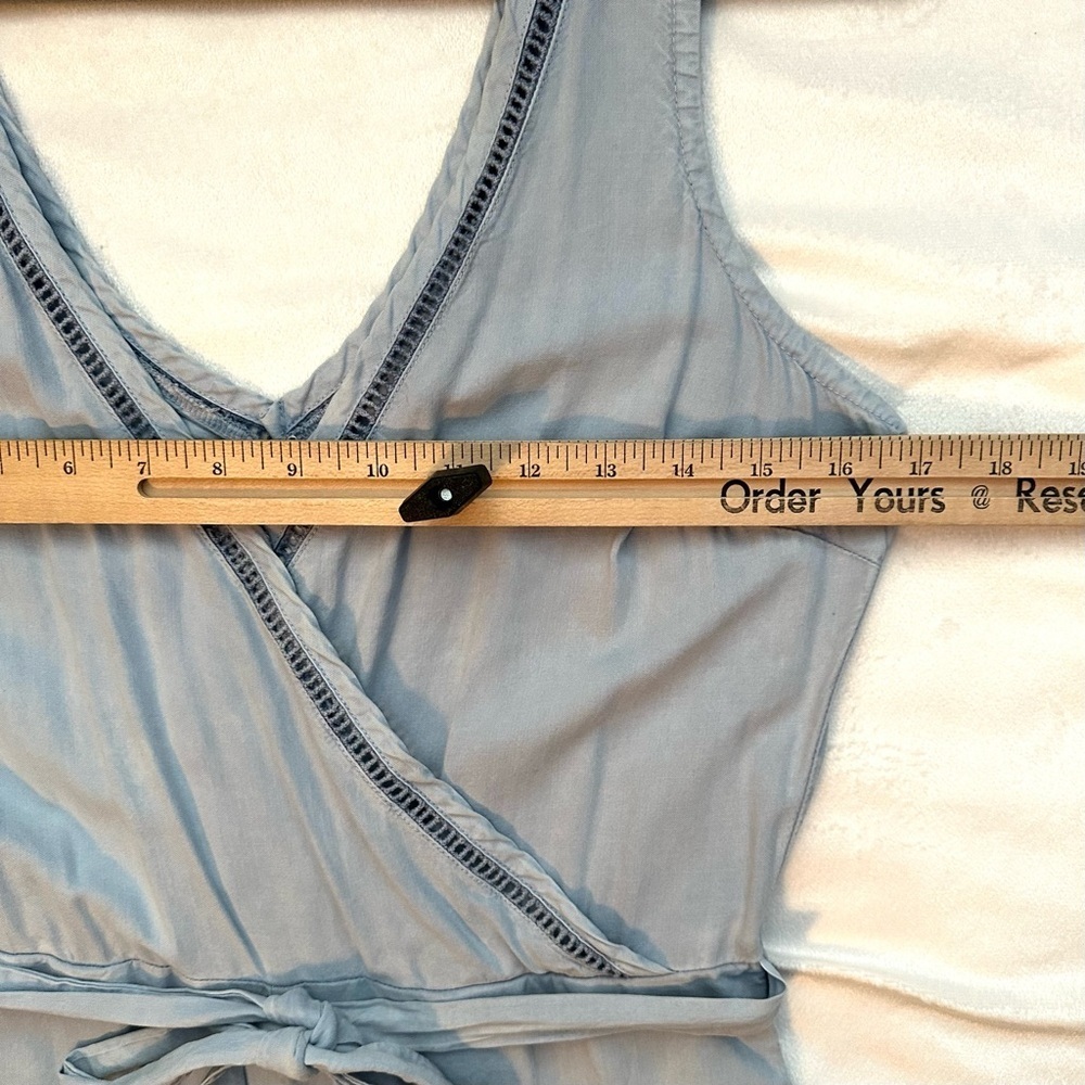 Bella Dahl Crossover V-neck Tie-Waist Sleeveless Romper XS pockets blue summer - Picture 4 of 8